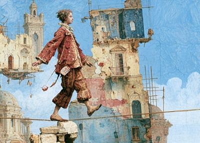 Balancing Figure Surrealism Print. poster