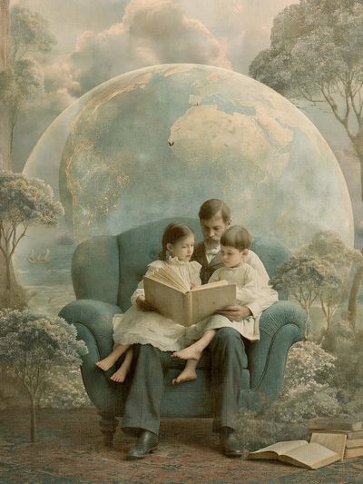 Dreamlike Reading Scene Fine-Art Print. poster