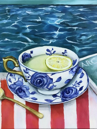 Blue Floral Teacup Still Life Print.