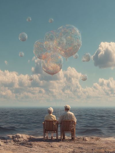 Dreamy Seaside Balloons Surrealism Print. poster print