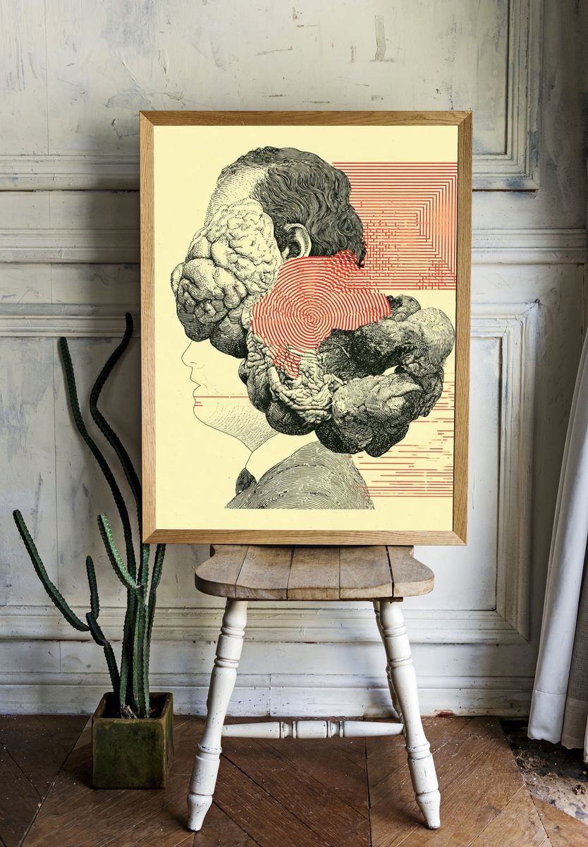 Surreal Brain Profile Print. — room view 1