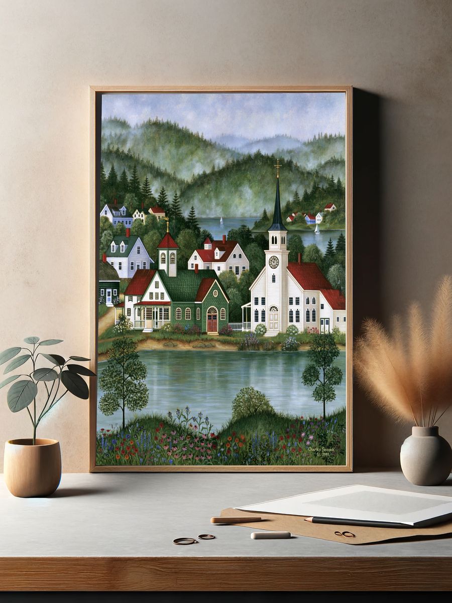 New England Village Landscape Print. — room view 2