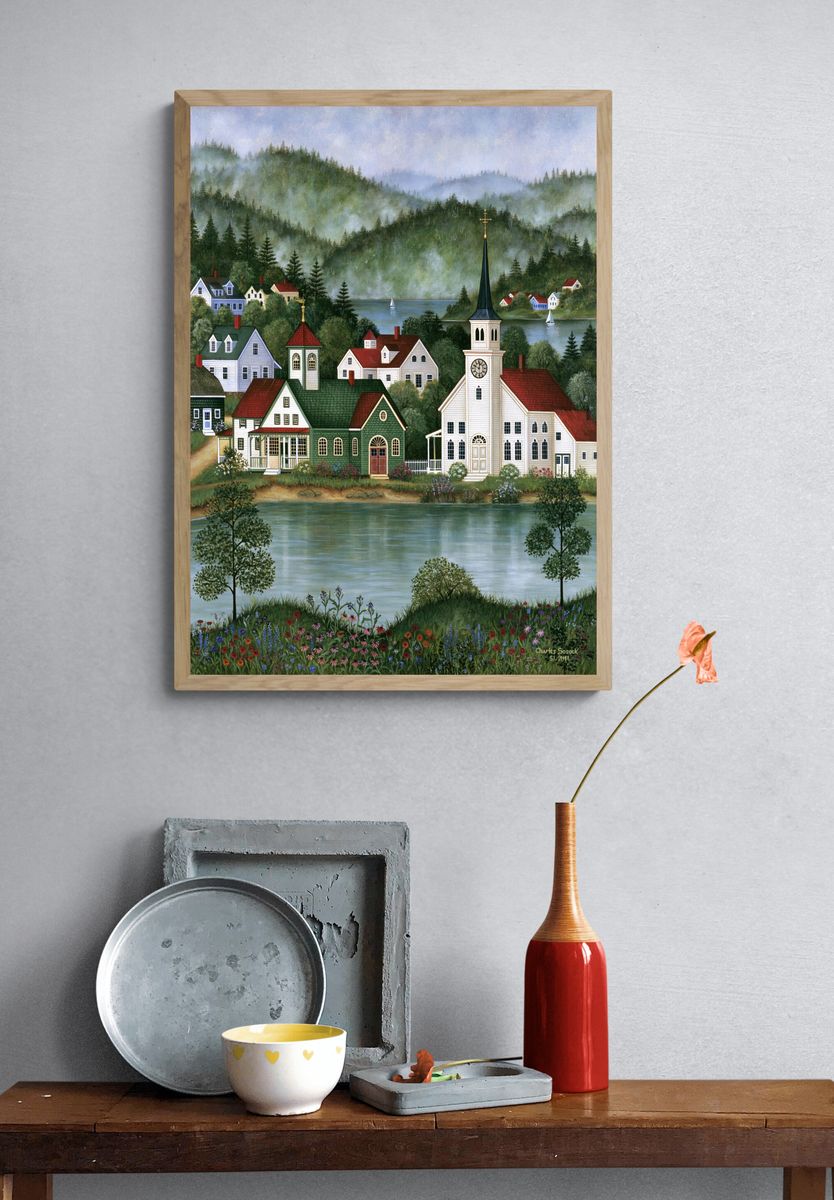 New England Village Landscape Print. — room view 3