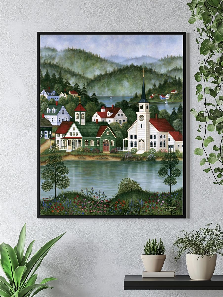 New England Village Landscape Print. — room view 4