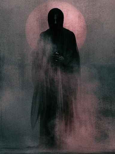Hooded Figure in Pink Mist Poster. poster detail