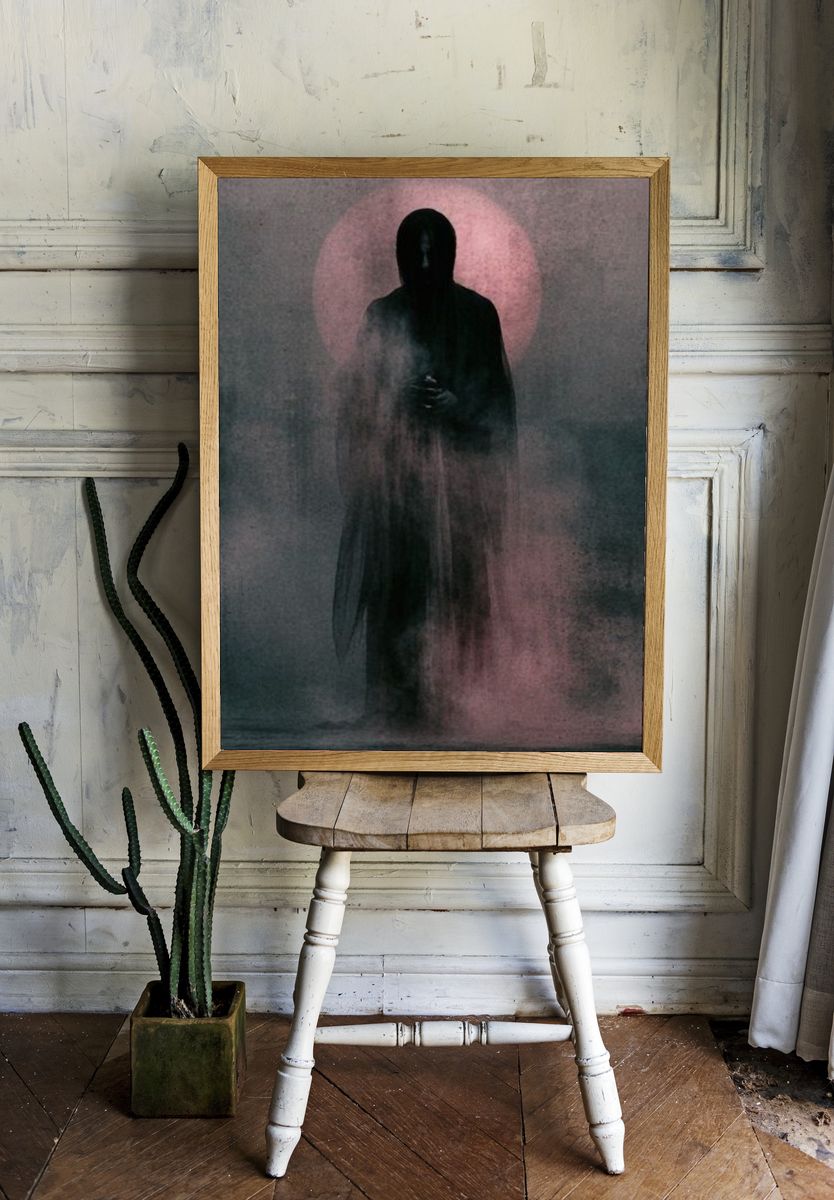 Hooded Figure in Pink Mist Poster. — room view 1