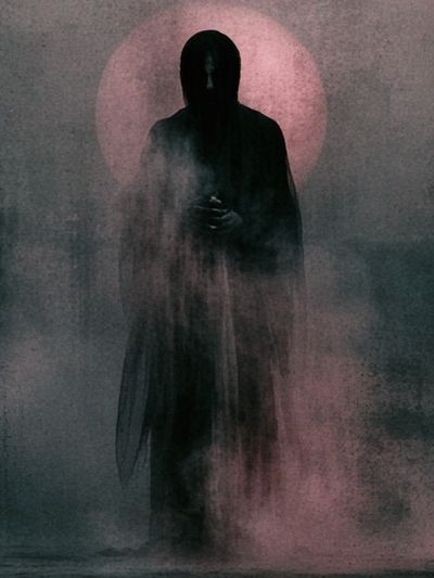 Hooded Figure in Pink Mist Poster. poster