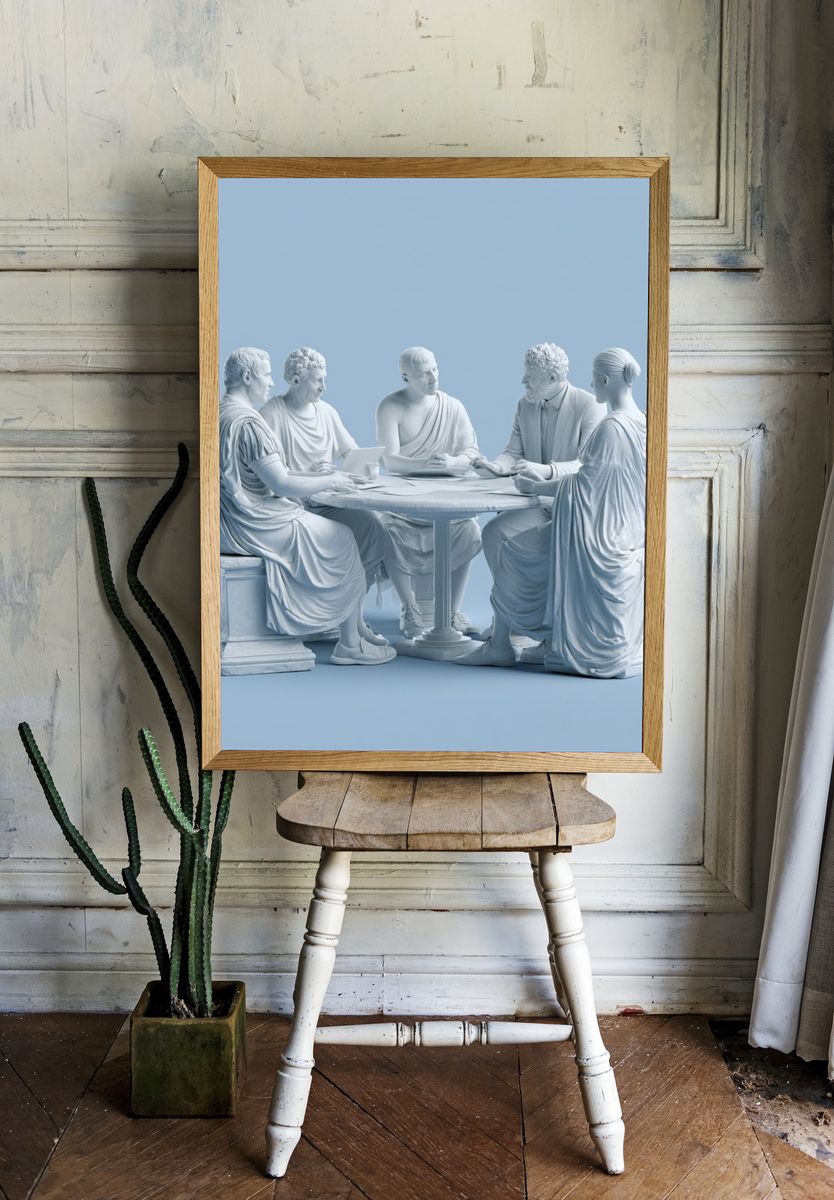Classical Thinkers Blue Sculpture Print. room preview