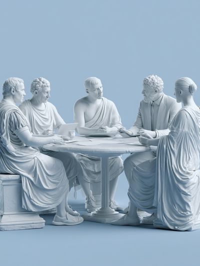 Classical Thinkers Blue Sculpture Print. poster