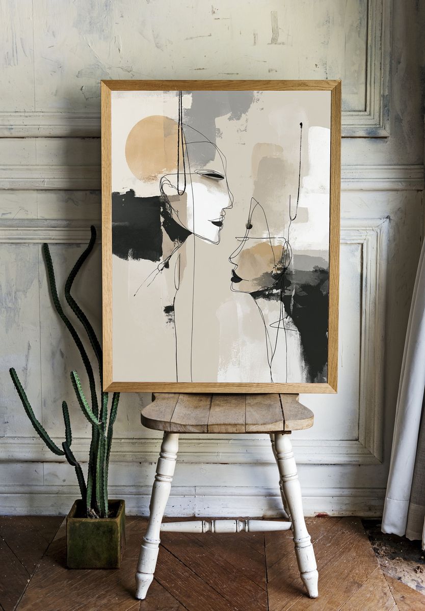 Abstract Faces Minimalist Print. room preview