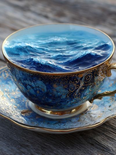 Ocean Teacup Still Life Print. poster