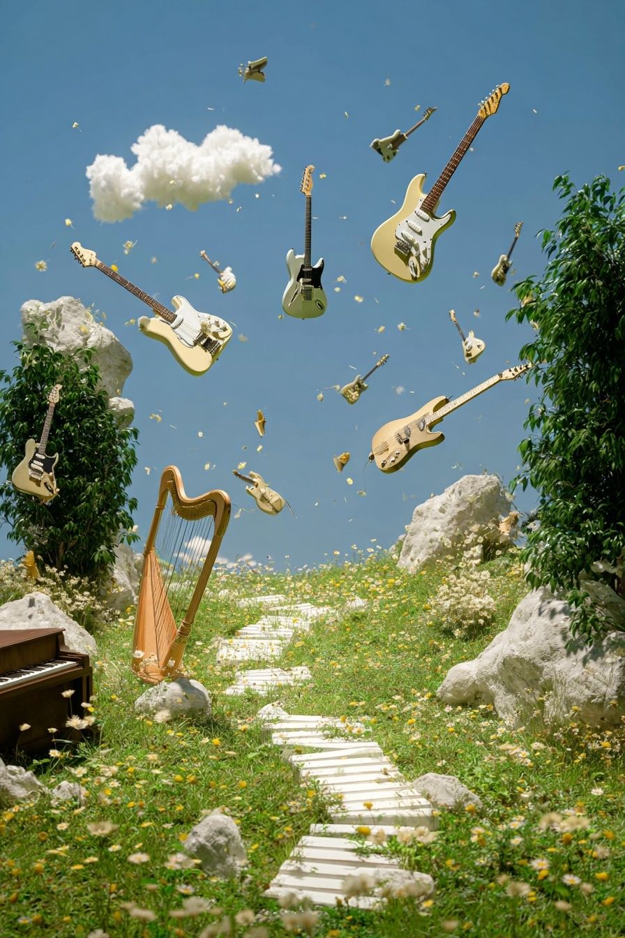 Floating Guitars Dreamscape Poster. poster detail