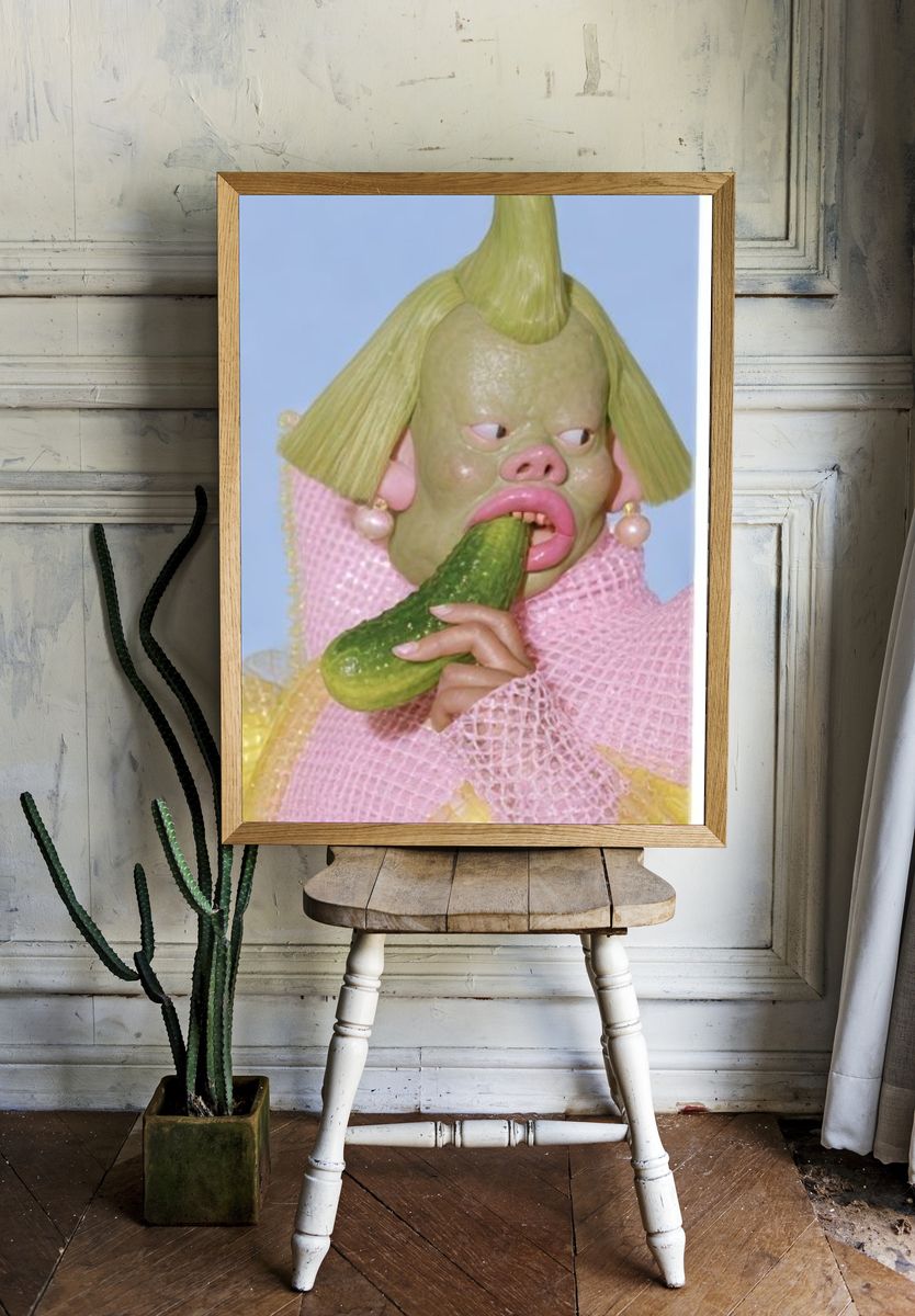 Surreal Avocado Portrait Print. room preview