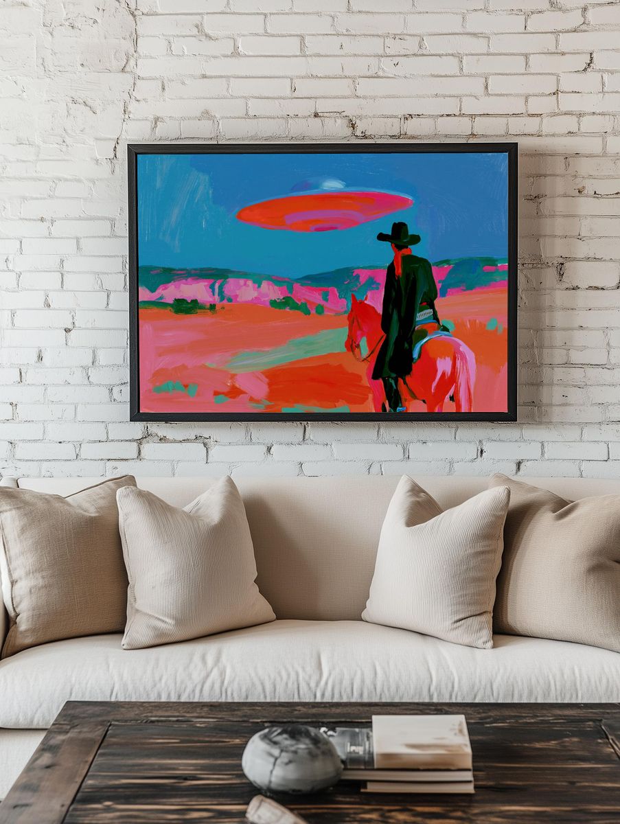 Cowboy on Horse Fine-Art Print. — room view 1