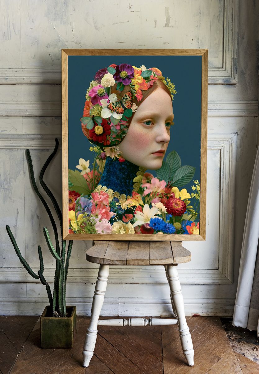 Floral Portrait Surrealism Print. — room view 1