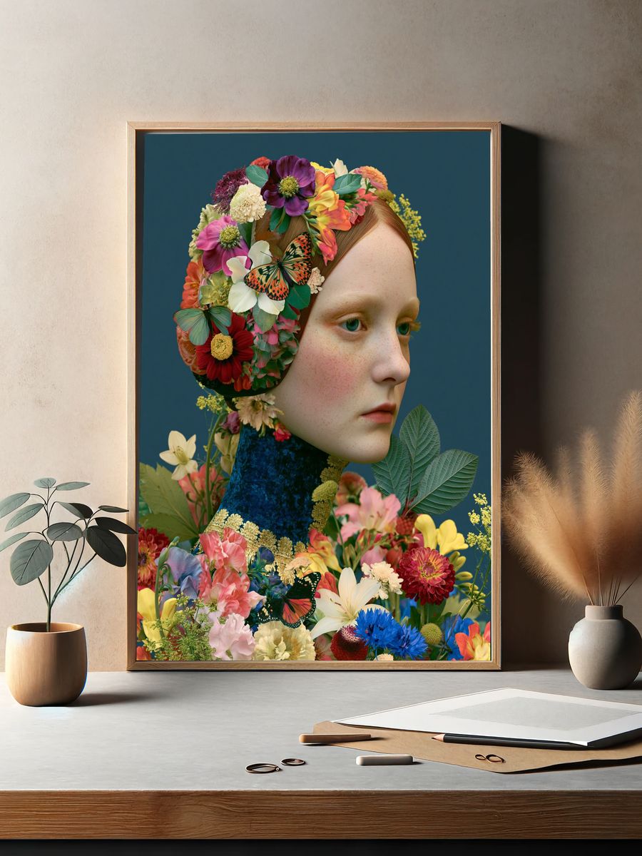 Floral Portrait Surrealism Print. — room view 2