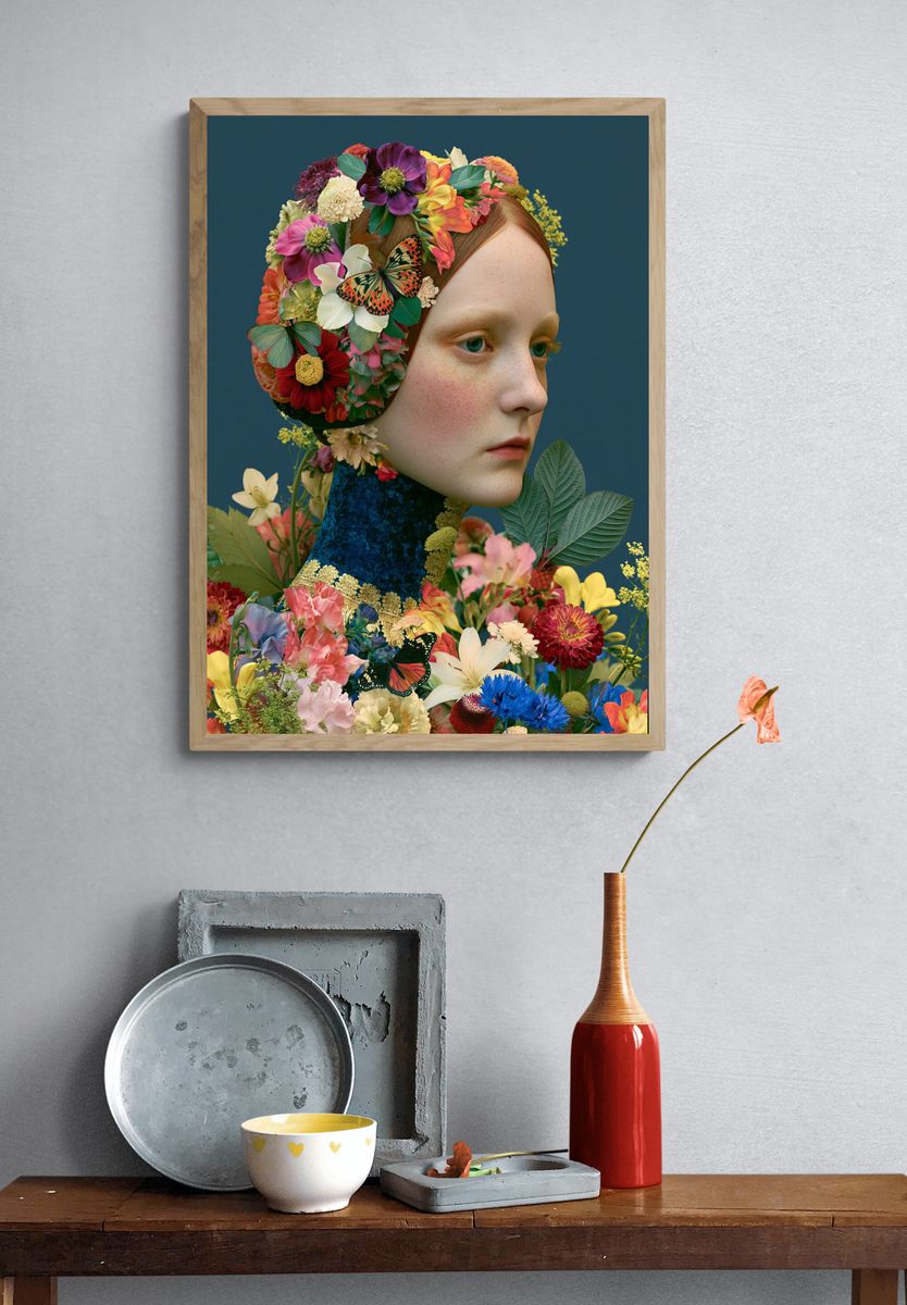 Floral Portrait Surrealism Print. — room view 3