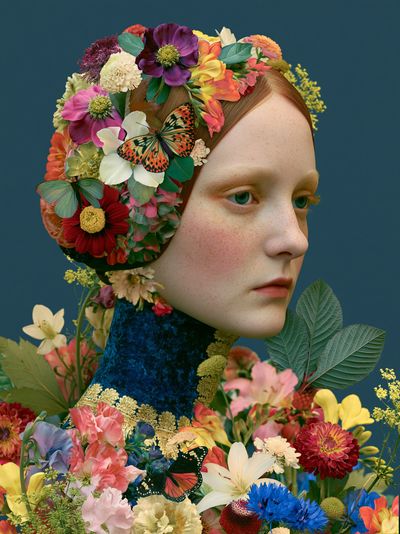 Floral Portrait Surrealism Print. poster