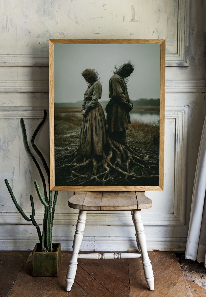 Rootbound Figures Surrealism Print. room preview