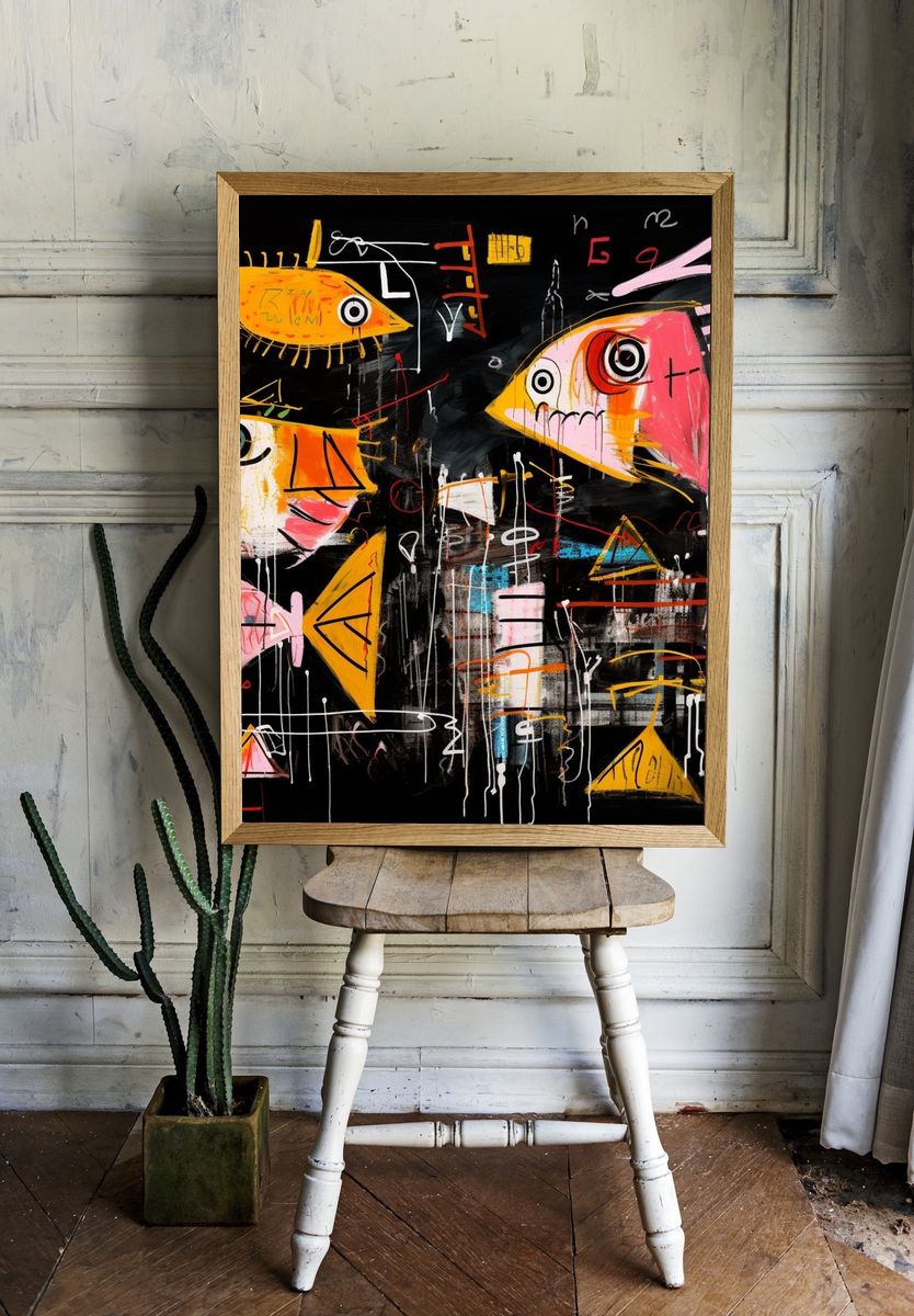 Abstract Fish Faces Poster. room preview