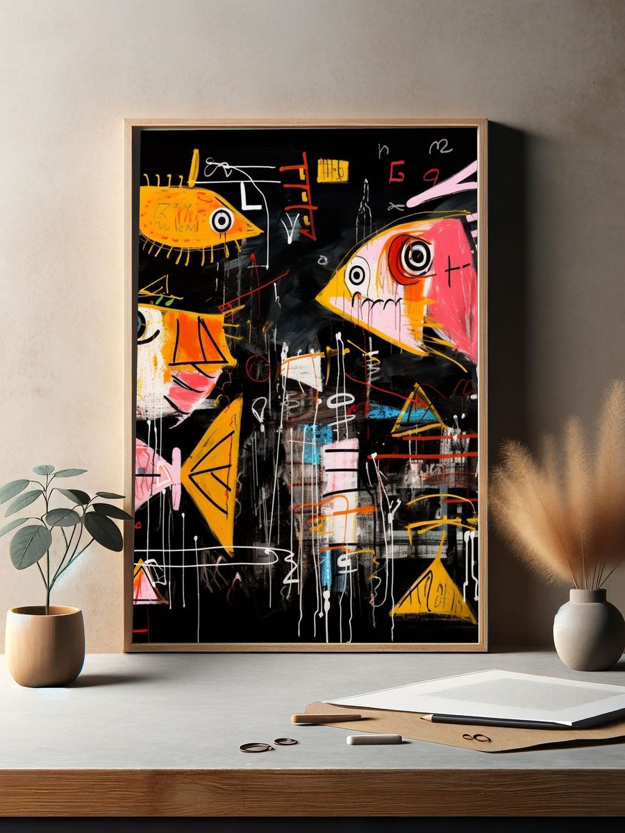 Abstract Fish Faces Poster. — room view 2