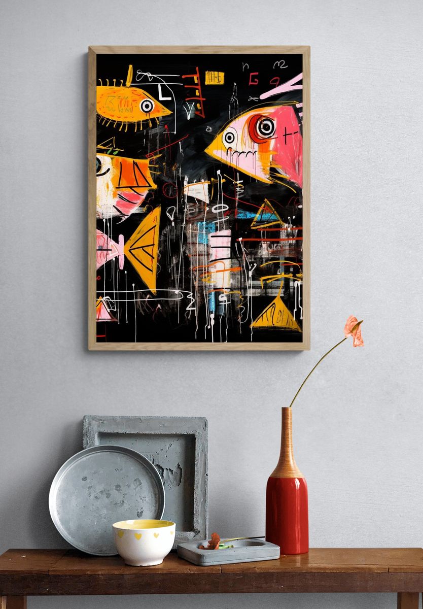 Abstract Fish Faces Poster. — room view 3