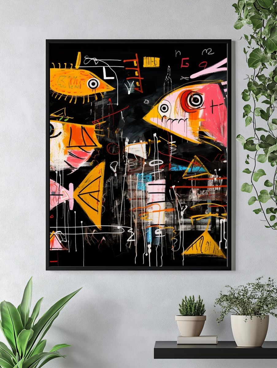 Abstract Fish Faces Poster. — room view 4