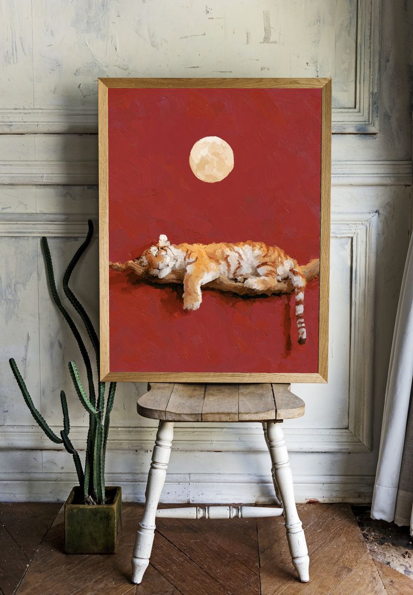 Sleeping Cat Moon Poster. — room view 1