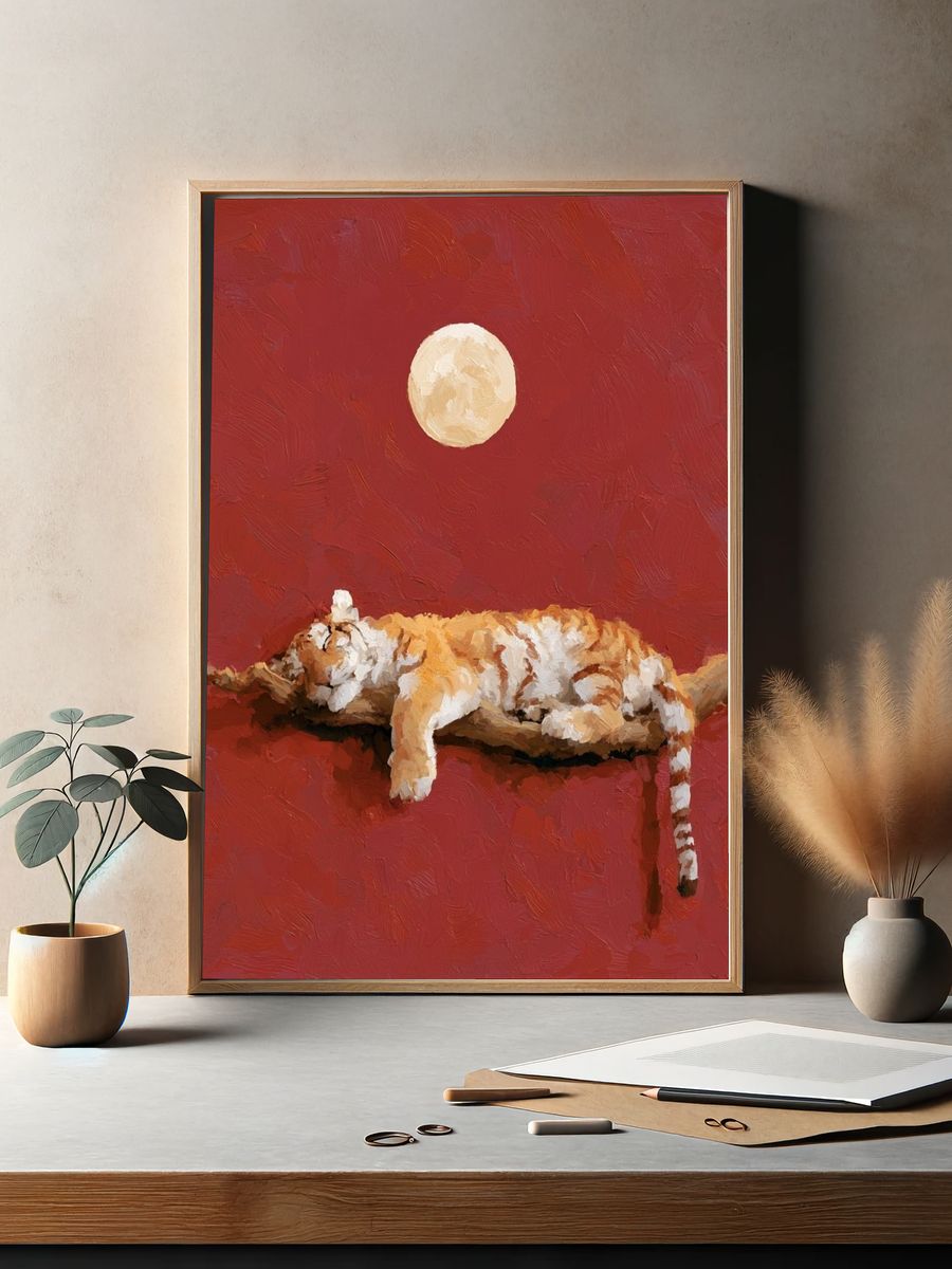 Sleeping Cat Moon Poster. — room view 2