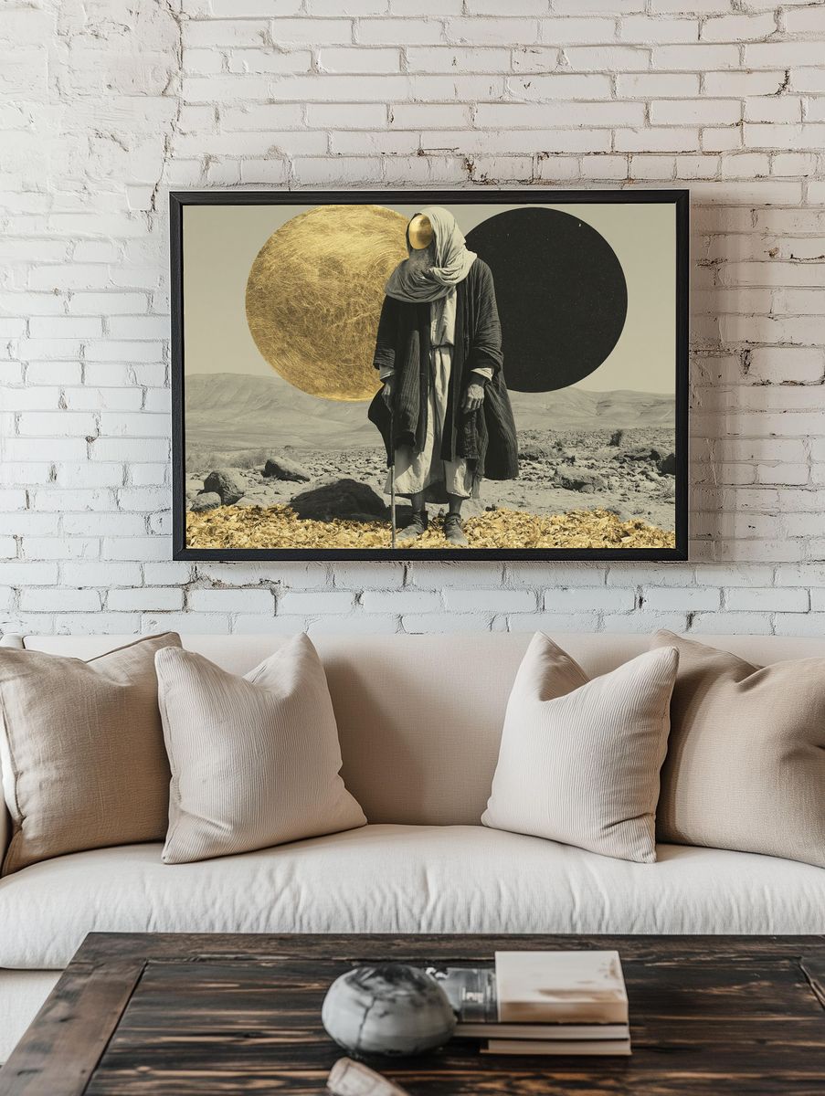 Desert Figure Surrealism Print. room preview
