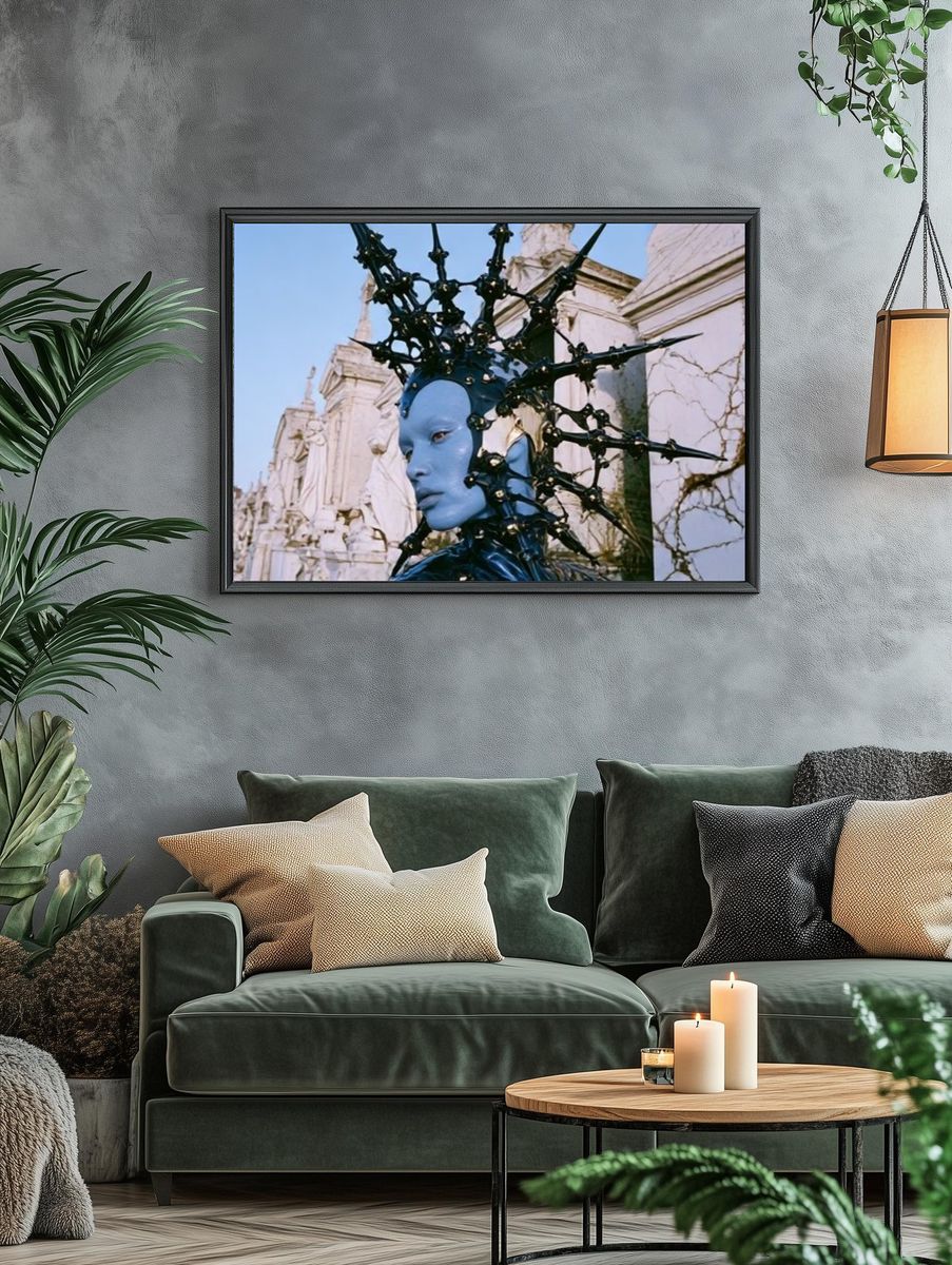 Blue Surreal Mask Fine-Art Print. — room view 4