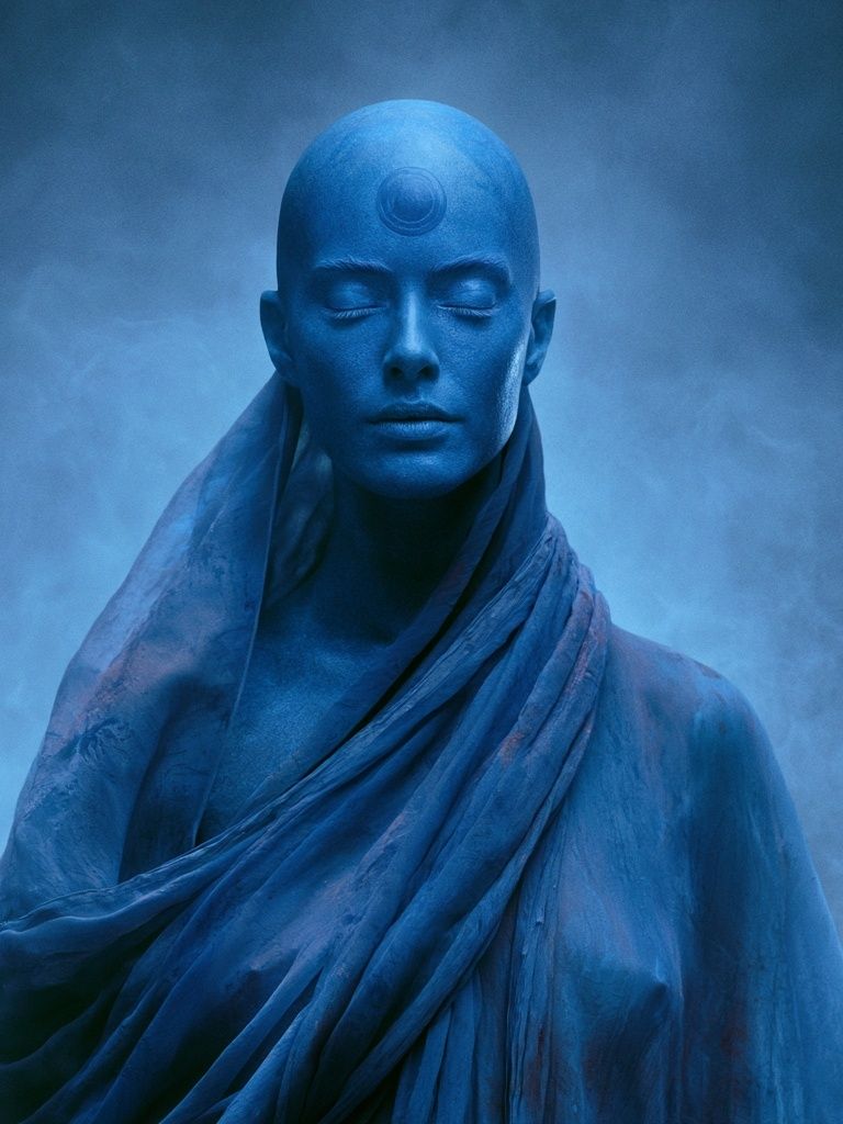 Blue Meditative Figure Fine-Art Print. poster detail