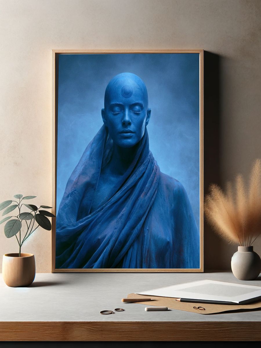Blue Meditative Figure Fine-Art Print. — room view 2