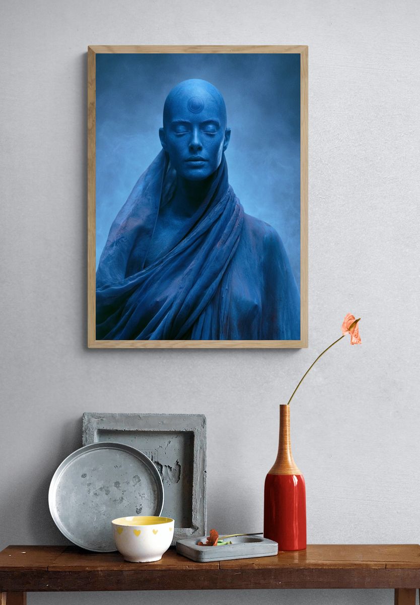 Blue Meditative Figure Fine-Art Print. — room view 3