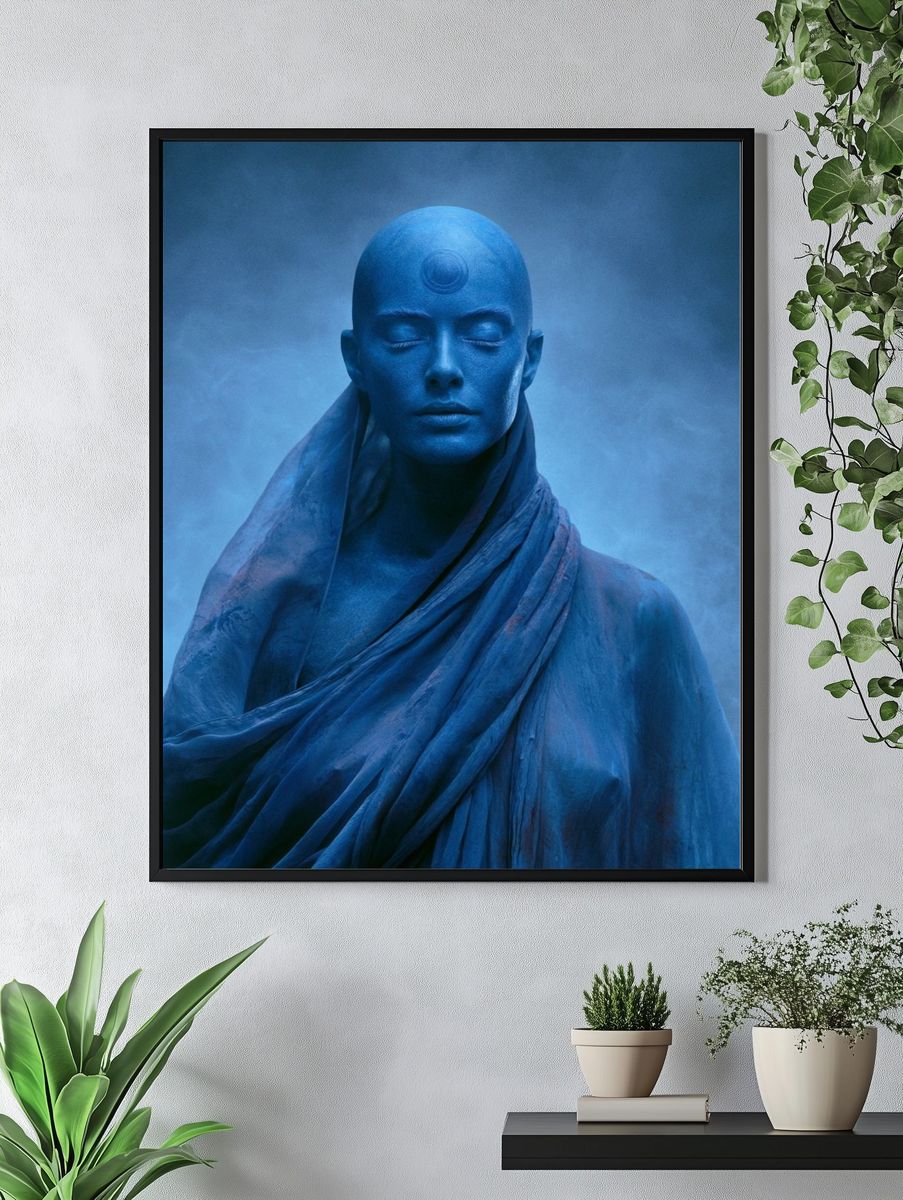 Blue Meditative Figure Fine-Art Print. — room view 4