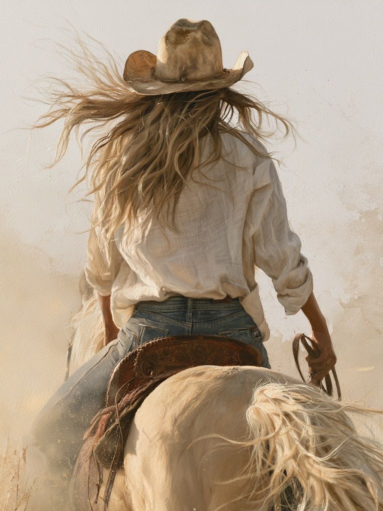 Cowgirl on Horseback — Fine-Art Print. poster detail