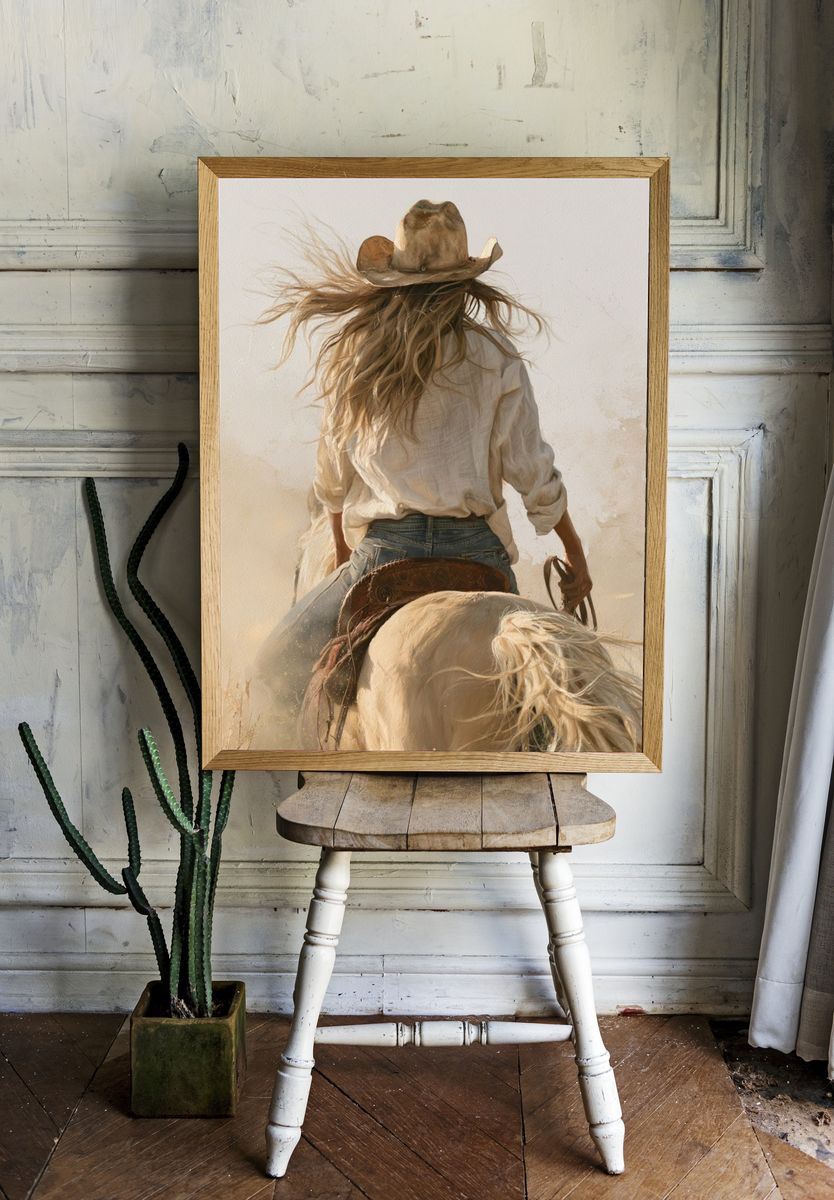 Cowgirl on Horseback — Fine-Art Print. — room view 1
