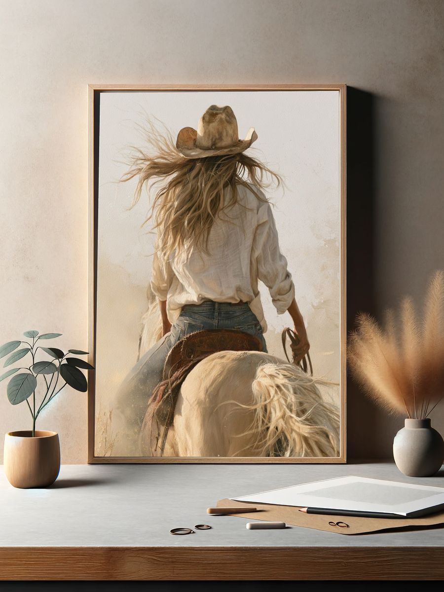 Cowgirl on Horseback — Fine-Art Print. — room view 2