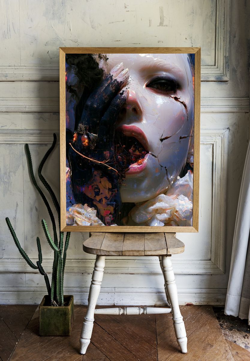 Surreal Painted Portrait Print. room preview