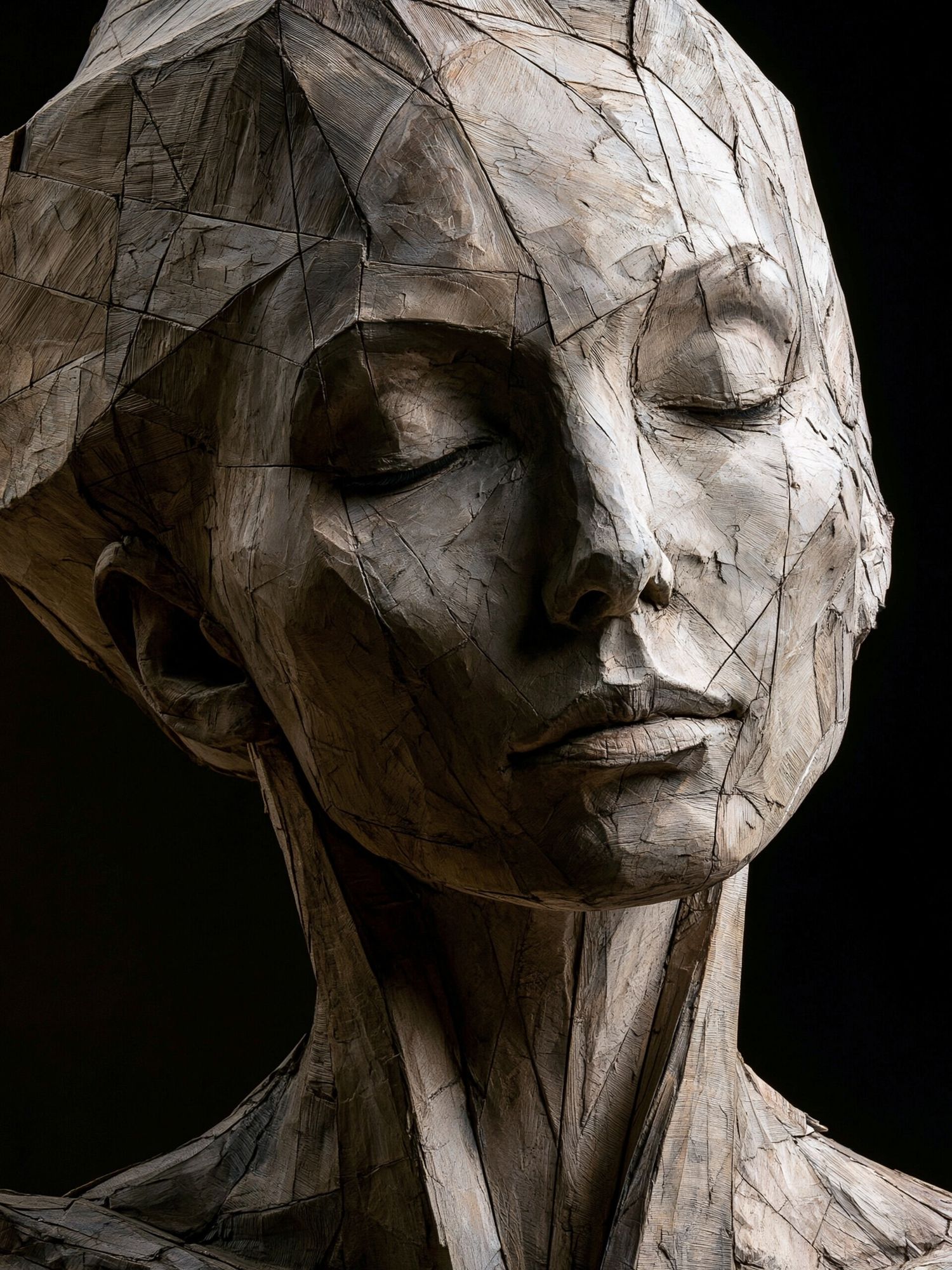Wooden Face Sculpture Print. poster detail