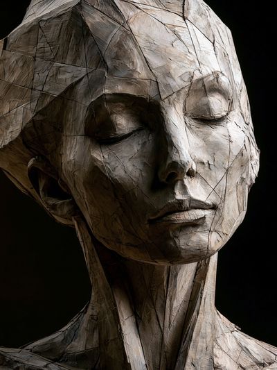 Wooden Face Sculpture Print.