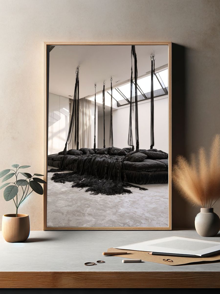 Suspended Black Textile Installation Print. — room view 2