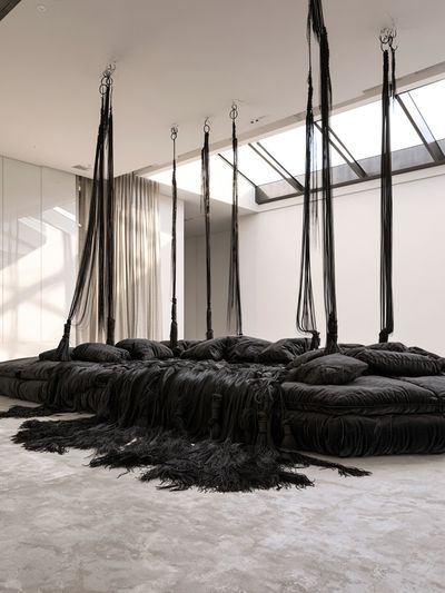 Suspended Black Textile Installation Print. poster