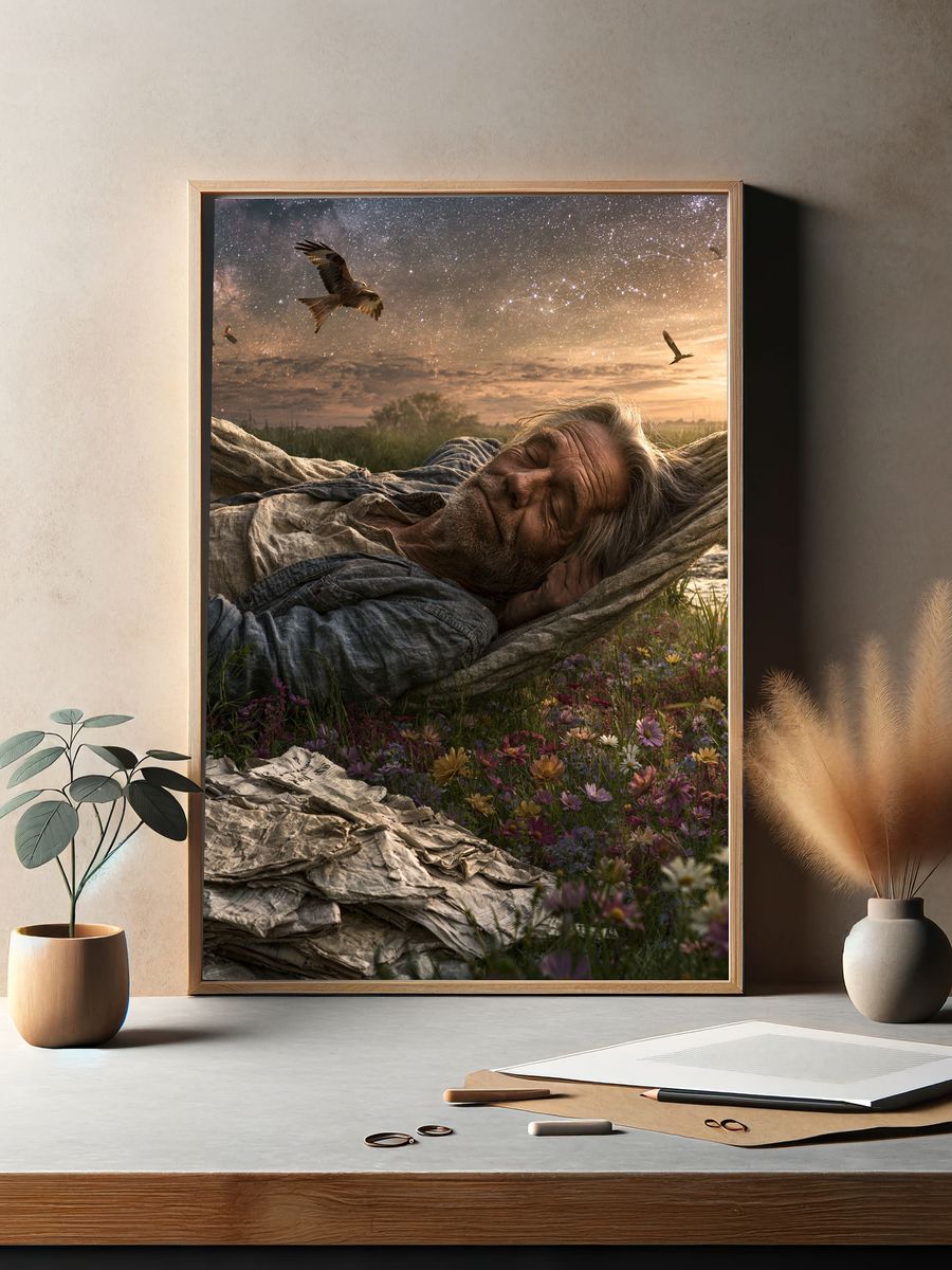 Dreaming Man Under Starry Sky Poster. — room view 2