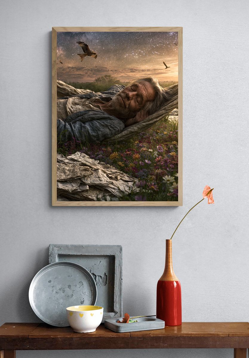 Dreaming Man Under Starry Sky Poster. — room view 3