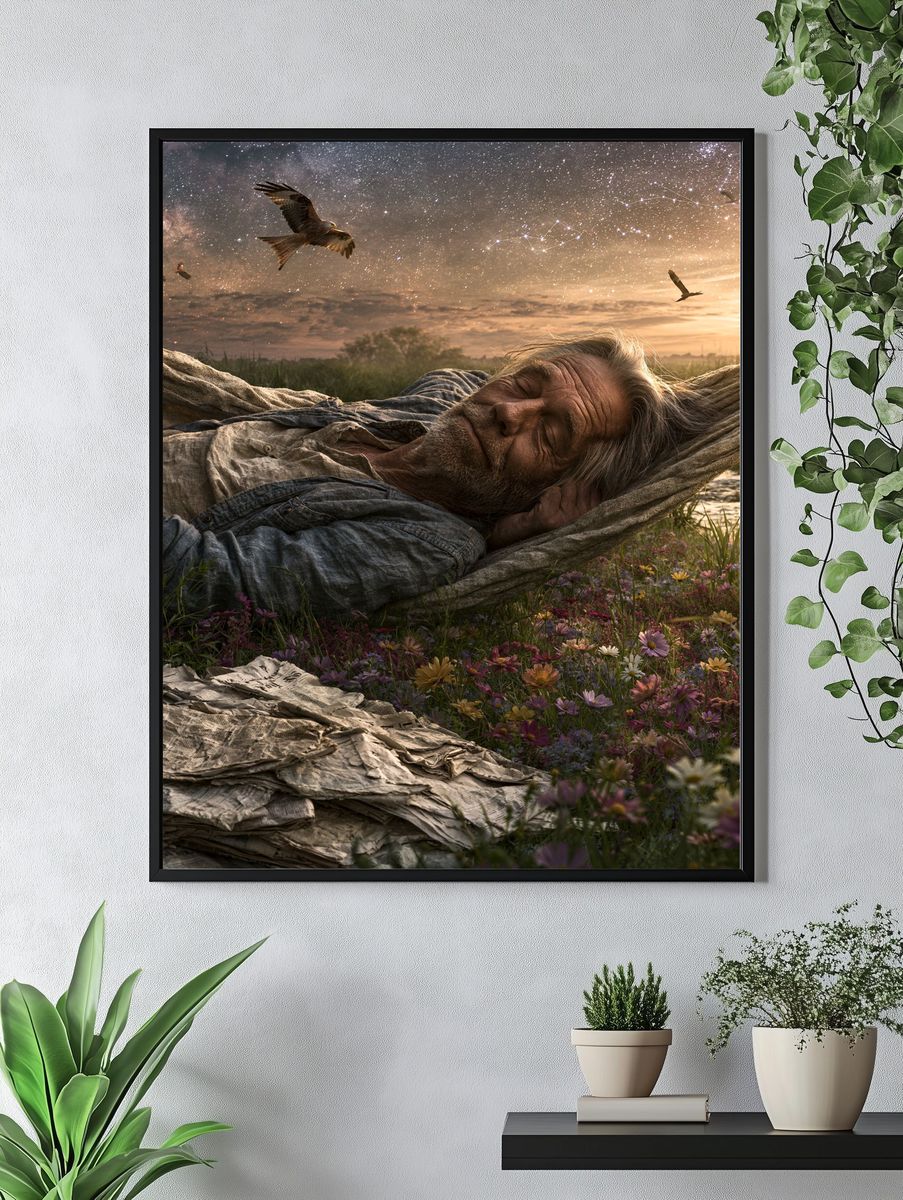 Dreaming Man Under Starry Sky Poster. — room view 4