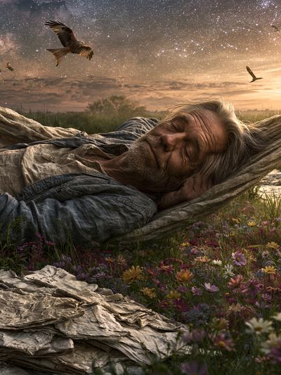 Dreaming Man Under Starry Sky Poster. poster print