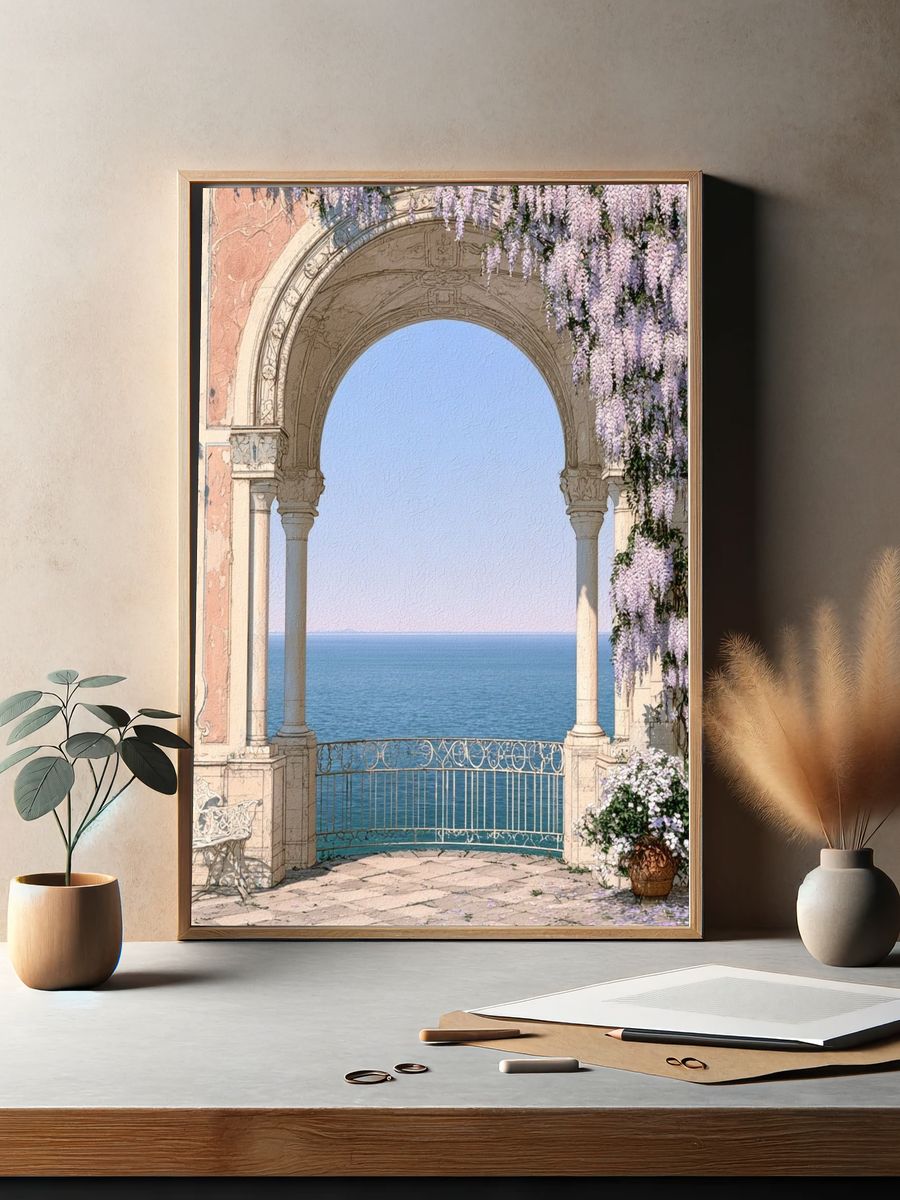 Seaside Arch with Wisteria Print. — room view 2