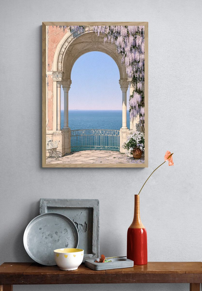 Seaside Arch with Wisteria Print. — room view 3