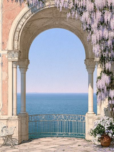Seaside Arch with Wisteria Print. poster